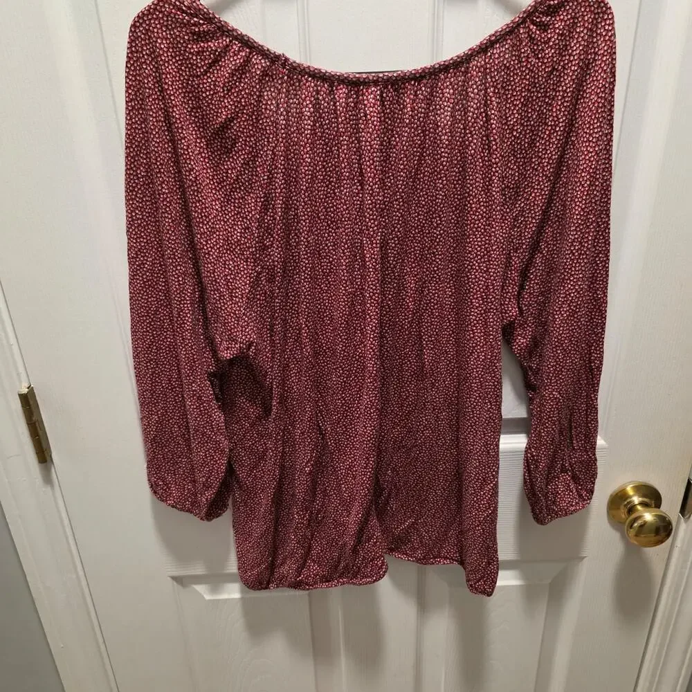 MICHAEL KORS Peasant Blouse Speckled Dot Off Shoulder XL